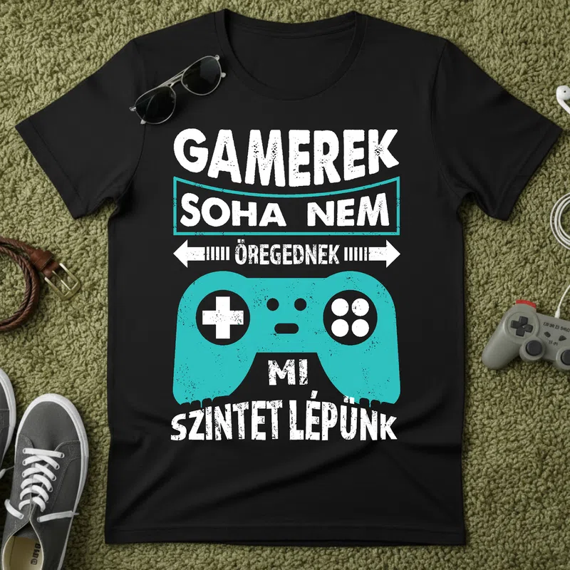 Kontroller Retro Gamer Stencil Gamer - Férfi póló - Fekete - Gamer - altalanos-gamer