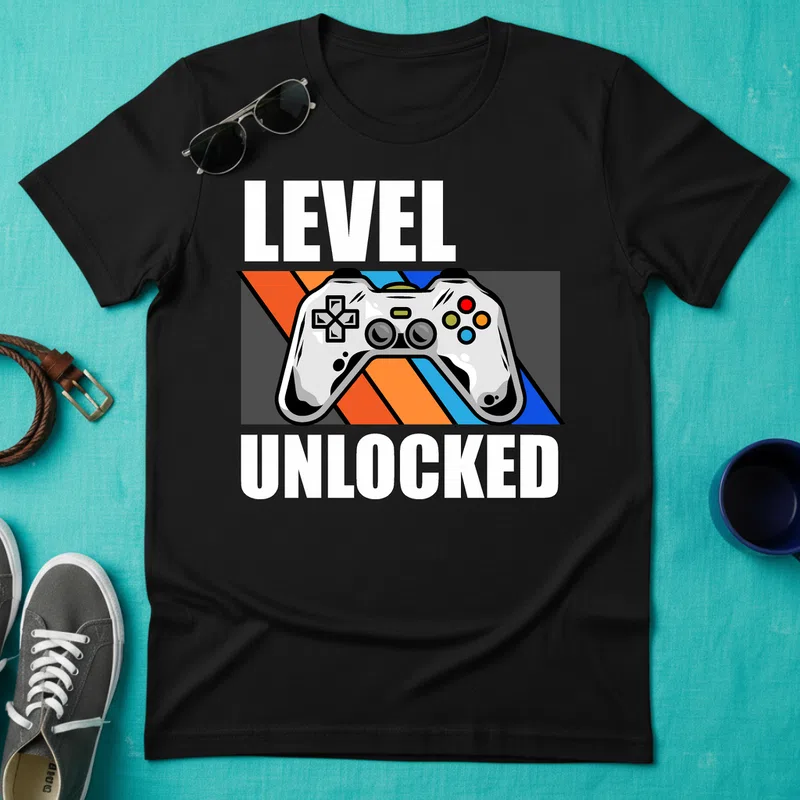 LEVEL UNLOCKED Gamer Retro Stílus Gamer - Férfi póló - Fekete - Gamer - altalanos-gamer