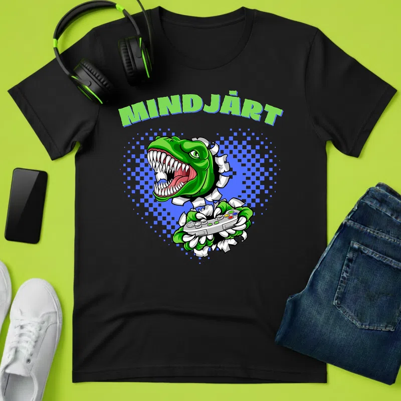 MINDJÁRT Gamer Dínó Gamer - Férfi póló - Fekete - Gamer - altalanos-gamer