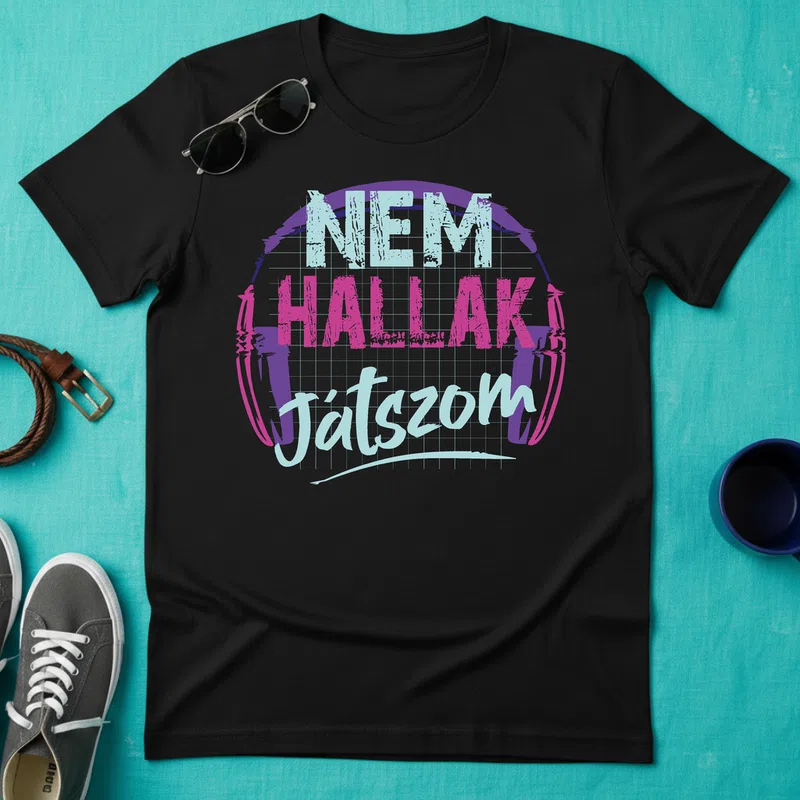 NEM HALLAK Játszom Gamer Retro (2) Gamer - Férfi póló - Fekete - Gamer - altalanos-gamer