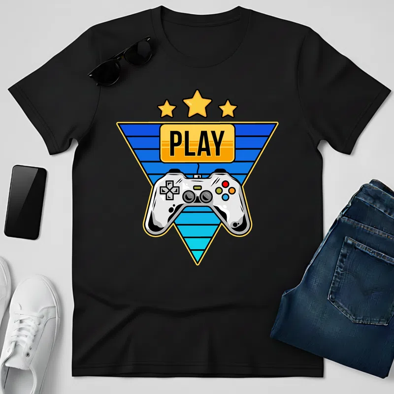 PLAY Retro Gamer Stílus Gamer - Férfi póló - Fekete - Gamer - altalanos-gamer