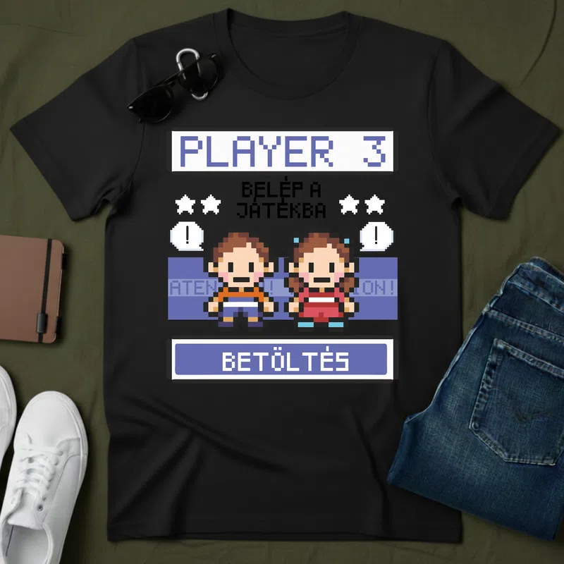 PLAYER 3 Retro pixel Betöltés Gamer - Férfi póló - Fekete - Gamer - altalanos-gamer