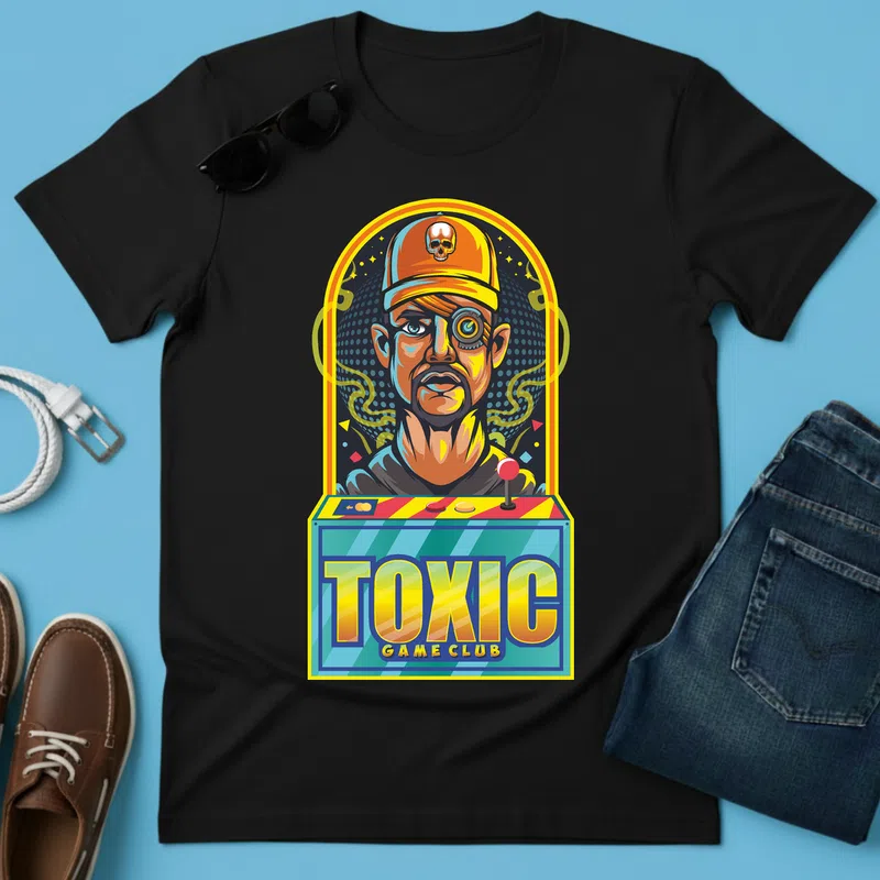 TOXIC Game Club – Neon Retro Gamer - Férfi póló - Fekete - Gamer - altalanos-gamer