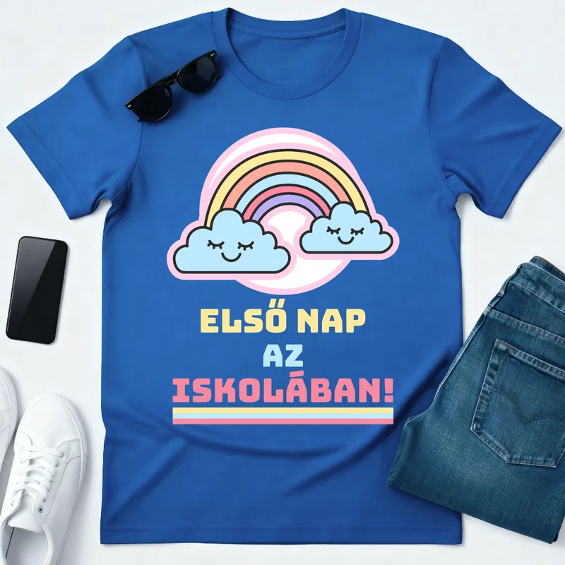 ELSŐ NAP AZ ISKOLÁBAN! Cuki Színes Ballagás - Férfi póló - Királykék - Ballagás - Suli
