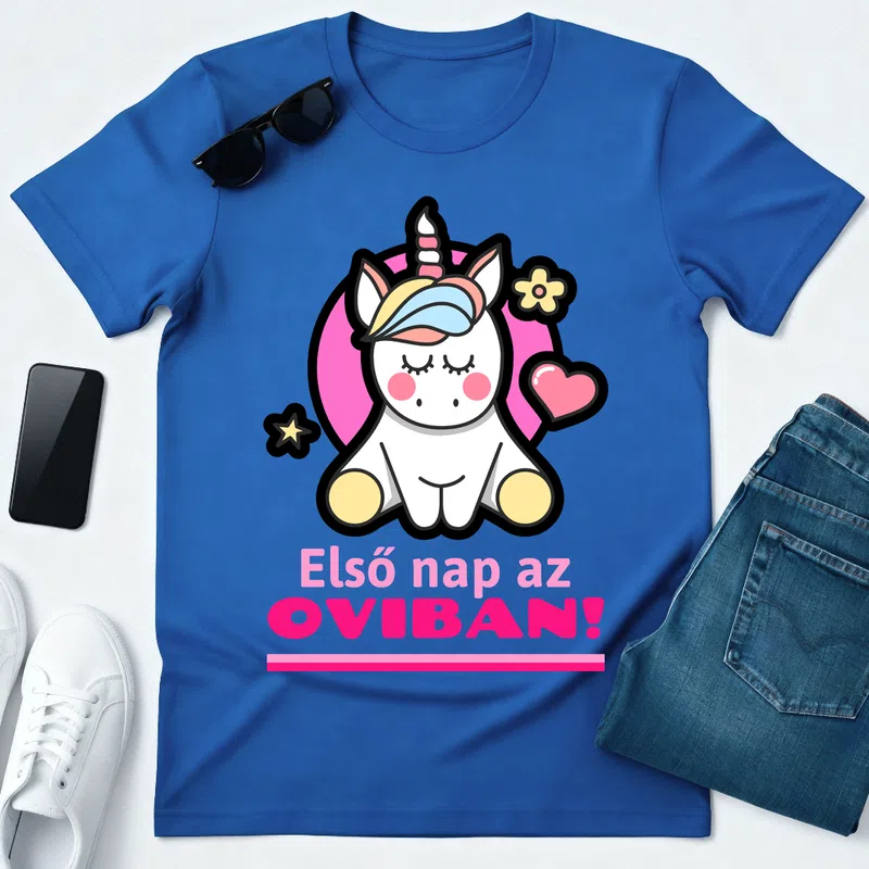 Első nap az OVIBAN! Cuki unikornis (3) Ballagás - Férfi póló - Királykék - Ballagás - Óvoda