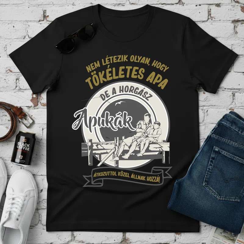 Apukák Tökéletes Apa Horgász Páros Apa - Gyerek - Férfi póló - Fekete - Páros - Apa - Gyerek