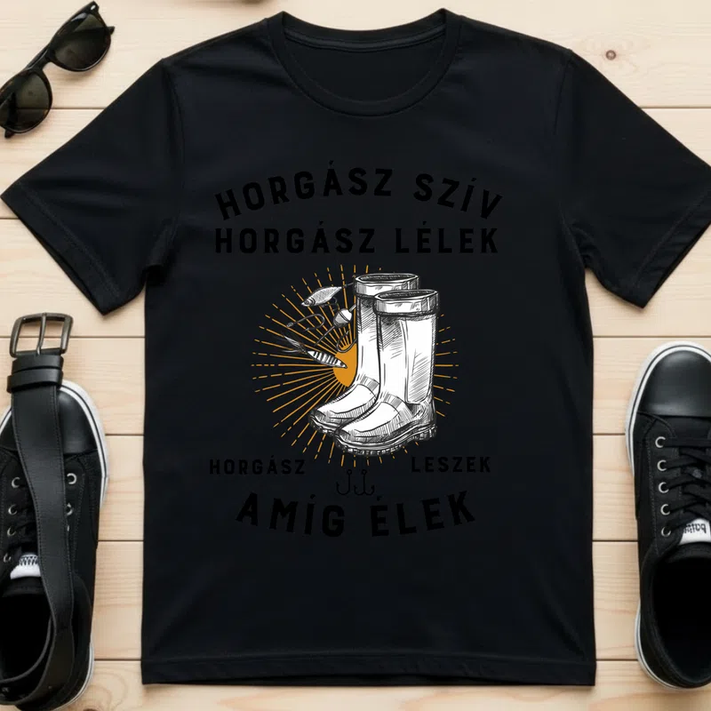 Horgászcsizma Napsugár Vintage Hobbi Horgász - Férfi póló - Fekete - Hobbi - Horgász