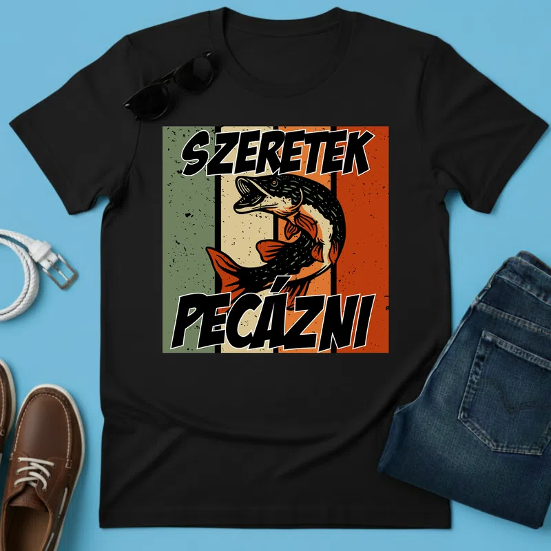 SZERETEK PECÁZNI Retro Horgász Hobbi Horgász - Férfi póló - Fekete - Hobbi - Horgász