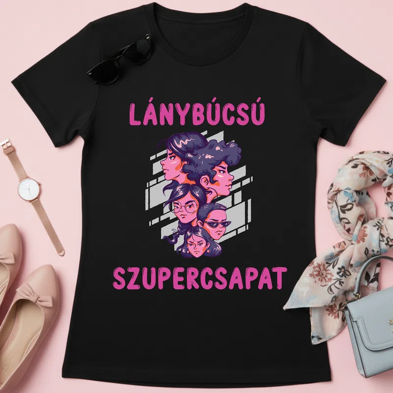 LÁNYBÚCSÚ SZUPERCSAPAT Lánybúcsú - Női póló - Fekete - Házasság - Lánybúcsú