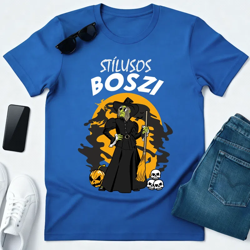 Stílusos boszi Halloweenre - Férfi póló - Királykék - Ünnepek - Halloweenre