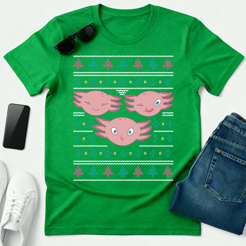 18251-AxolotlUglySweaterTSHIRT-PR_t-shirt Karácsonyra - Férfi póló - Zöld - Ünnepek - Karácsonyra
