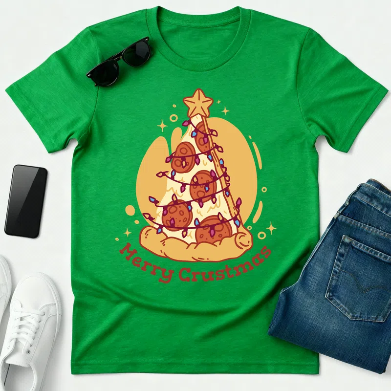 31853-merrycrustmaspizzatshirt-pr-et_t-shirt Karácsonyra - Férfi póló - Zöld - Ünnepek - Karácsonyra
