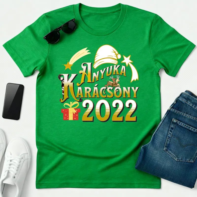 Anyuka karácsony 2022 Karácsonyra - Férfi póló - Zöld - Ünnepek - Karácsonyra