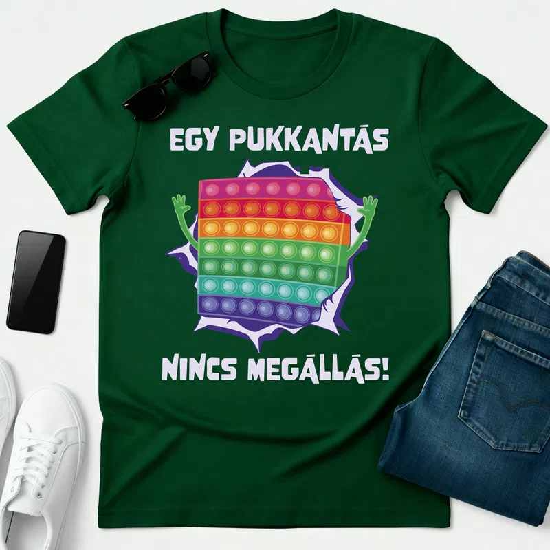 EGY PUKKANTÁS NINCS MEGÁLLÁS - Férfi póló - Erdőzöld - Vicces - Vicces szöveg