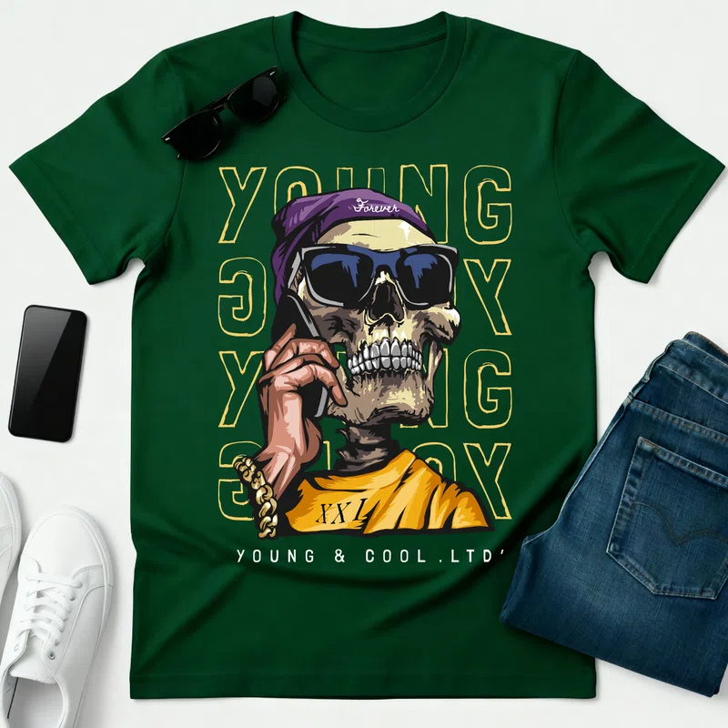 forever young - Férfi póló - Erdőzöld - Vicces - Vicces szöveg