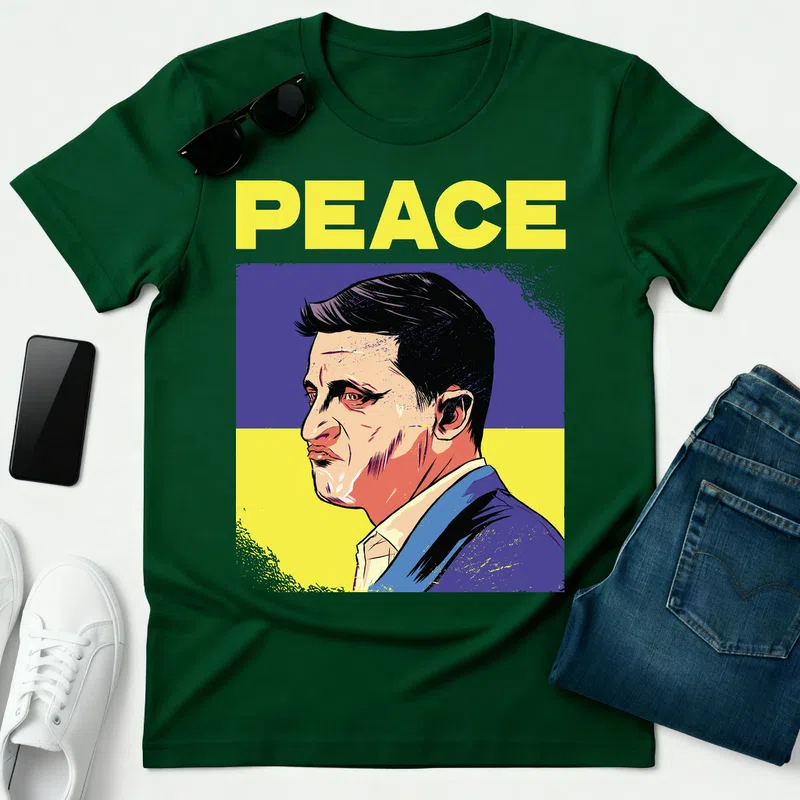 PEACE UKRAINE - Férfi póló - Erdőzöld - Vicces - Vicces szöveg
