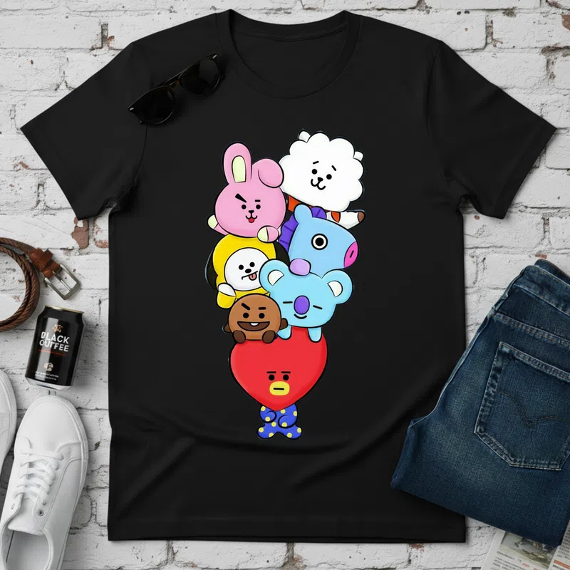 Bt21 Kpop fiugurás Hobbi - Férfi póló - Fekete - Hobbi - Zene