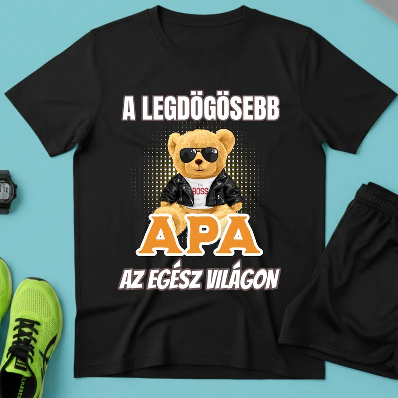 A LEGDÖGÖSEBB APA Menő Maci Család - Férfi póló - Fekete - Család - Apának