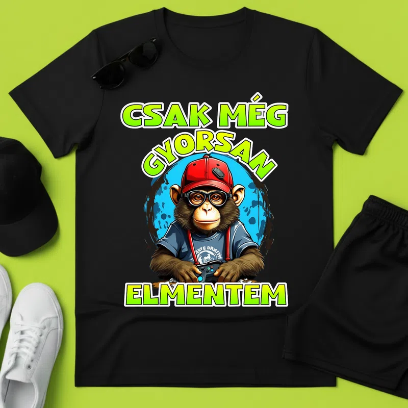 CSAK MÉG GYORSAN ELMENTEM - Gamer Majom Gamer Gamer - Férfi póló - Fekete - Gamer - altalanos-gamer