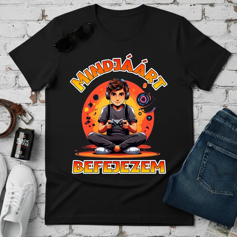 MINDJÁÁRT BEFEJEZEM Gamer Vicces Retro Gamer Gamer - Férfi póló - Fekete - Gamer - altalanos-gamer