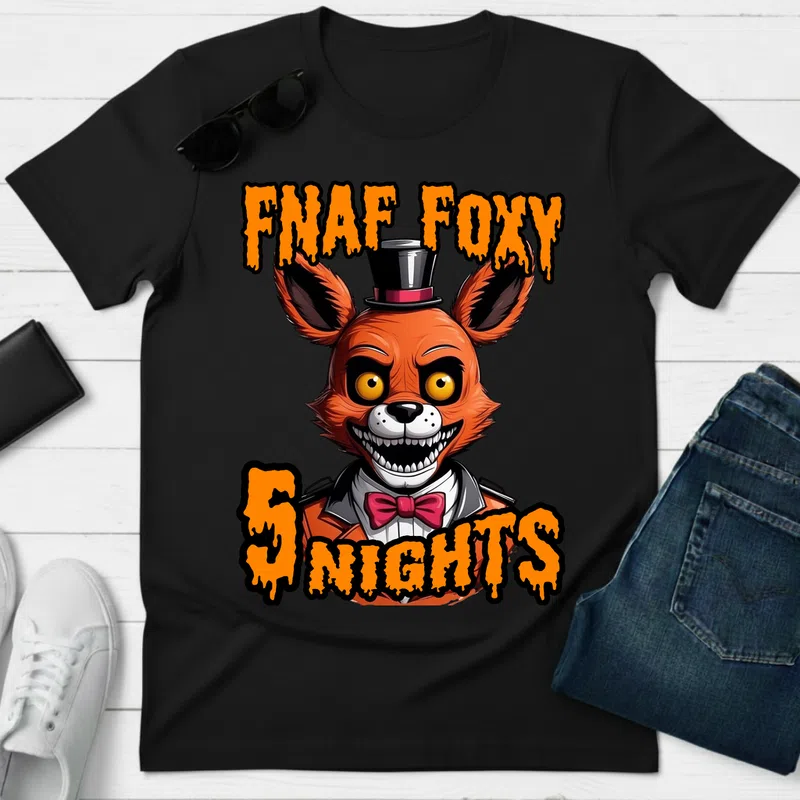 FNAF FOXY 5 Nights Rémisztő Klasszikus Gamer - Férfi póló - Fekete - Gamer - altalanos-gamer
