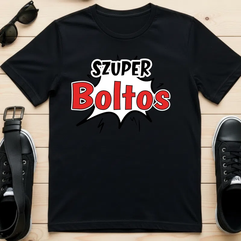 SZUPER Boltos Pop Art Vicces Vicces - Férfi póló - Fekete - Vicces - Vicces szöveg