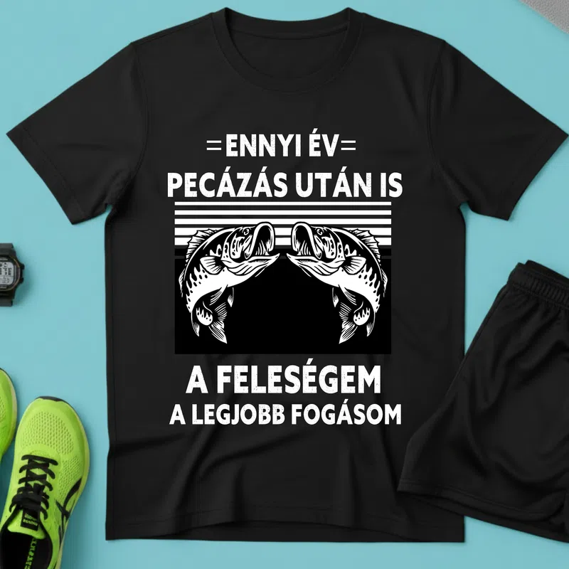 A feleségem a legjobb fogásom Vicces Romantikus Hobbi - Férfi póló - Fekete - Hobbi - Horgász