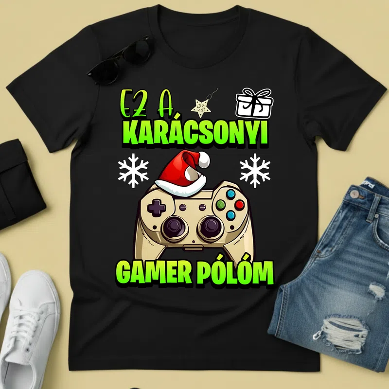 Ez a Karácsonyi Gamer Ünnepi Stílus Ünnepek - Férfi póló - Fekete - Ünnepek - Karácsonyra