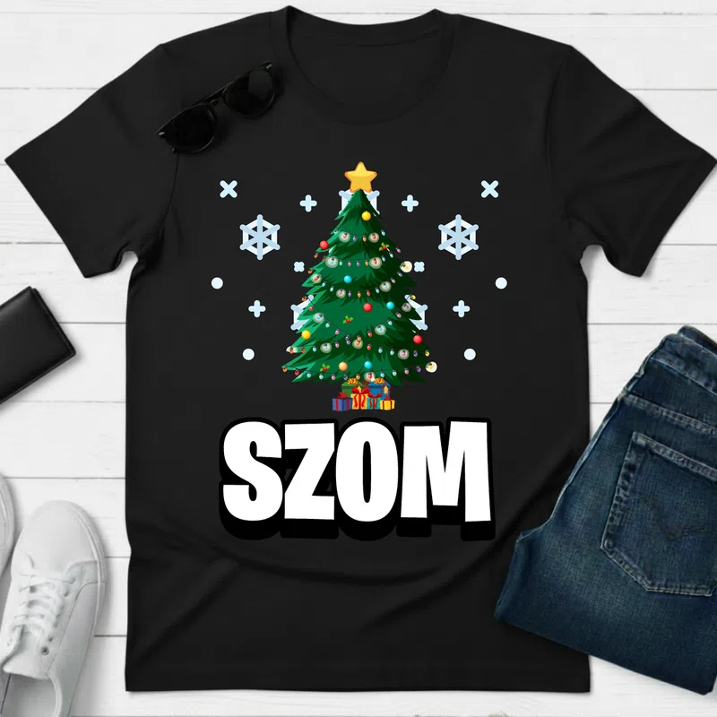 SZOM Ünnepi Karácsonyfa Hangulat Ünnepek - Férfi póló - Fekete - Ünnepek - Karácsonyra