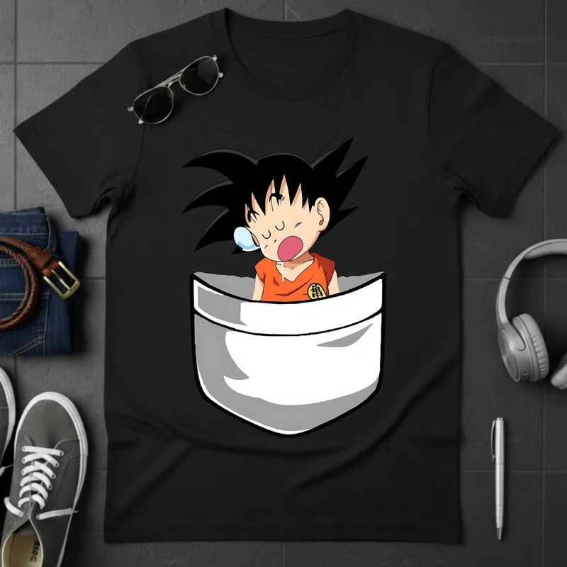 Goku zsebében álmos aranyos Filmek és Sorozatok Anime - Férfi póló - Fekete - Filmek és Sorozatok - Anime