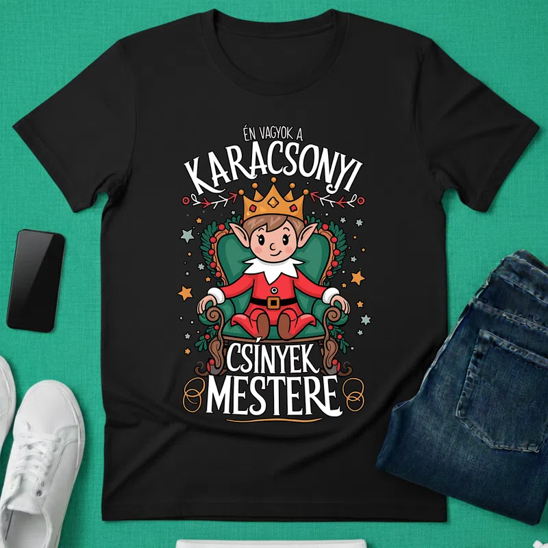 Karácsonyi Csinyek Mestere Cuki Kiskirály Ünnepek Karácsonyra - Férfi póló - Fekete - Ünnepek - Karácsonyra