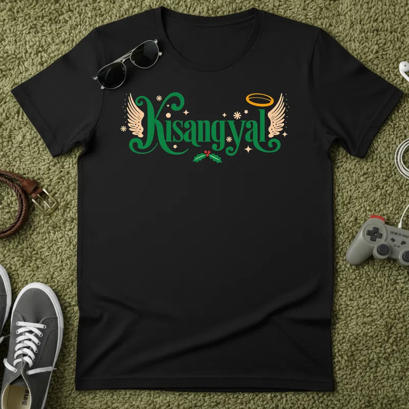 Kisangyal Karácsonyi Arany Szárny Ünnepek Karácsonyra - Férfi póló - Fekete - Ünnepek - Karácsonyra