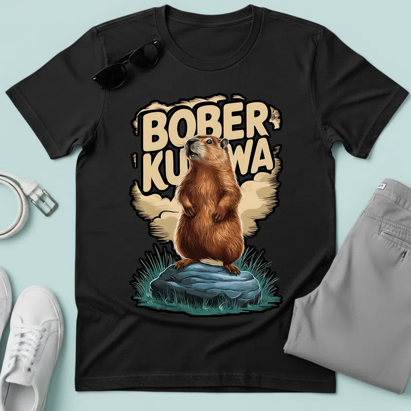 BOBER KURWA vicces retro illusztráció Állatok és Természet Vidra - Férfi póló - Fekete - Állatok és Természet - Vidra