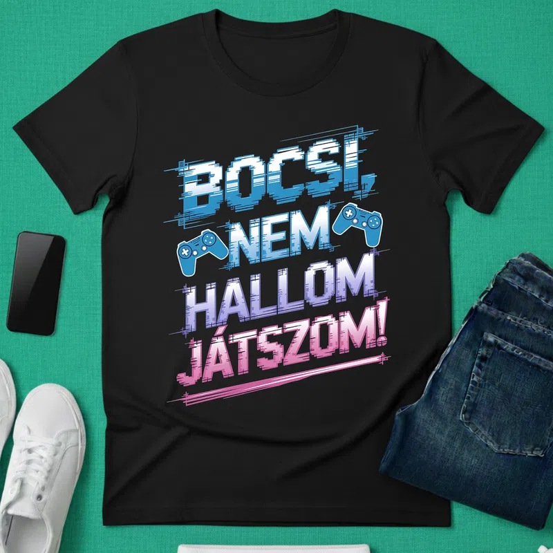 Bocsi, nem hallom játszom! Gamer kontroller retro Gamer altalanos-gamer - Férfi póló - Fekete - Gamer - altalanos-gamer