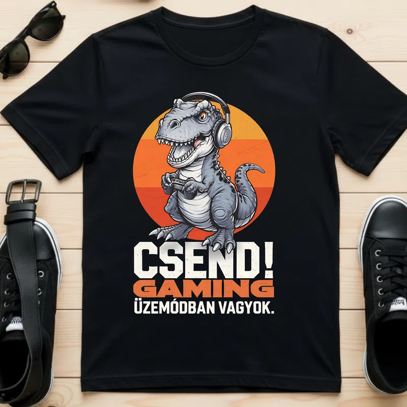CSEND! GAMING ÜZEMÓDBAN VAGYOK Retró Raptor Gamer altalanos-gamer - Férfi póló - Fekete - Gamer - altalanos-gamer