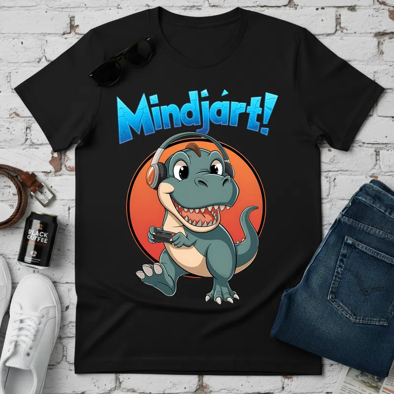 Mindjárt! Gamer Dínó Aranyos Gamer altalanos-gamer - Férfi póló - Fekete - Gamer - altalanos-gamer