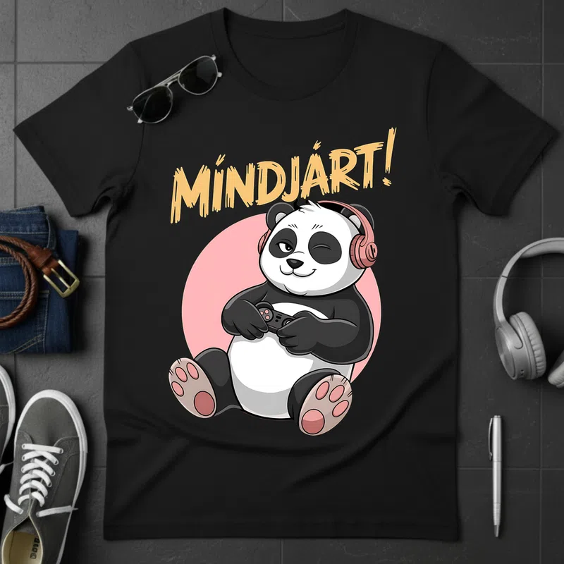 MINDJÁRT! Pajkos Gamer Panda Gamer altalanos-gamer - Férfi póló - Fekete - Gamer - altalanos-gamer