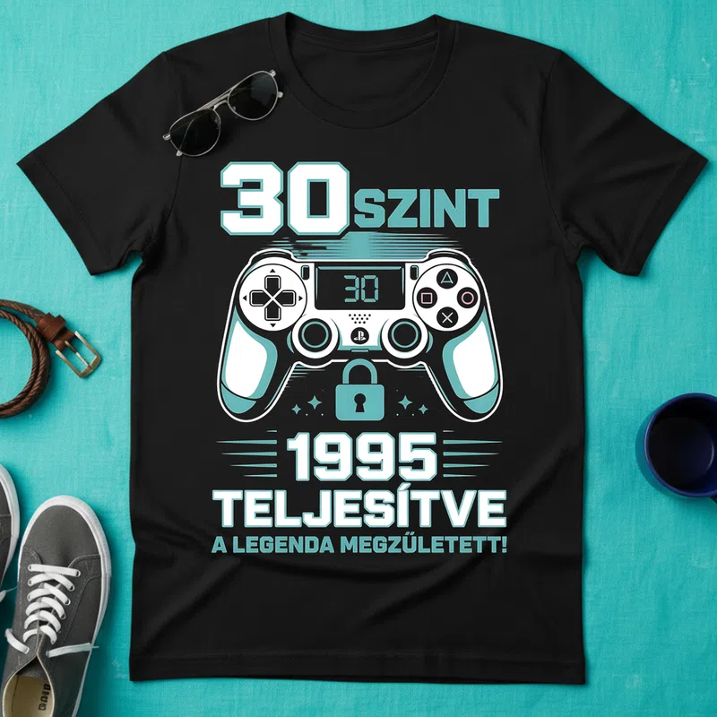 30 Szint Retro Gamer 1995 Születésnap - Férfi póló - Fekete - Születésnap
