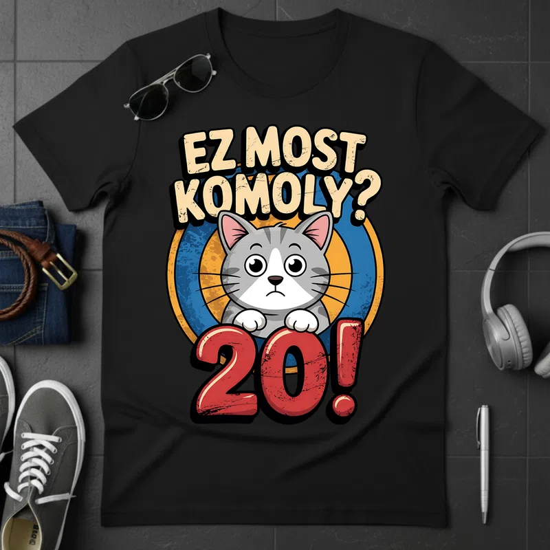 EZ MOST KOMOLY 20! Cuki Macska Születésnap - Férfi póló - Fekete - Születésnap