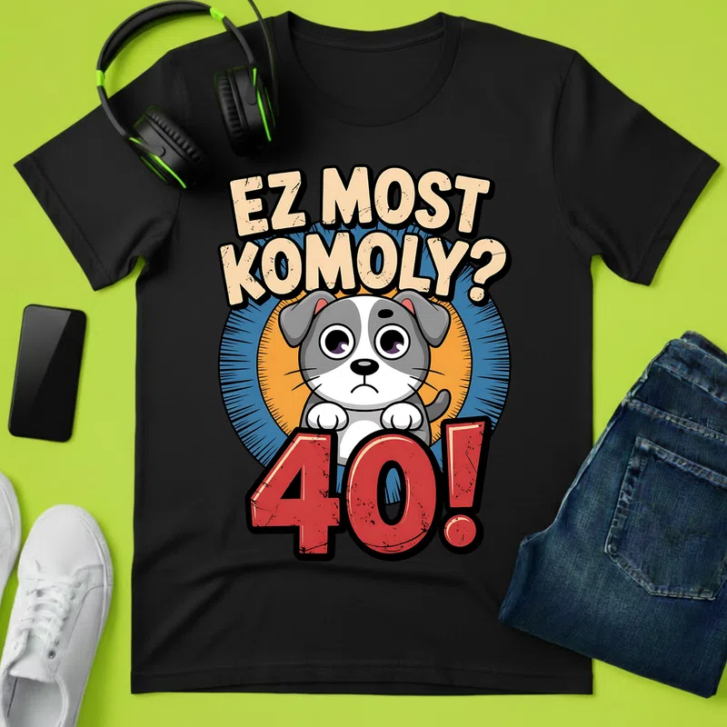 Ez most komoly 40! vicces kutya Születésnap - Férfi póló - Fekete - Születésnap