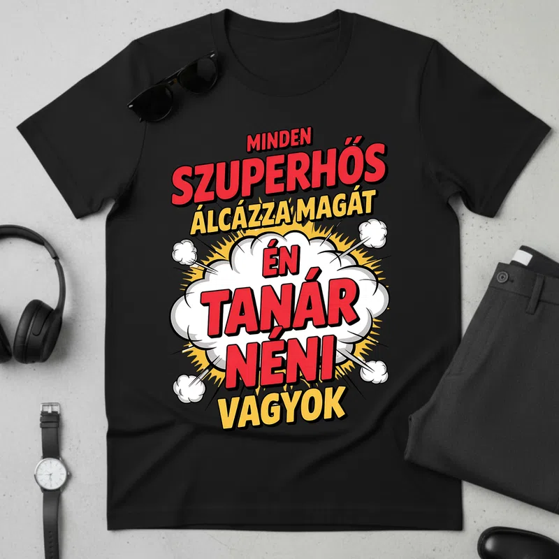 Szuperhős Tanárnéni Vagyok Foglalkozások - Férfi póló - Fekete - Foglalkozások - Tanár