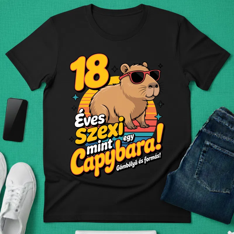 18 Éves Szexi Mint Egy Capybara Gömbölyű Formás Születésnap - Férfi póló - Fekete - Születésnap