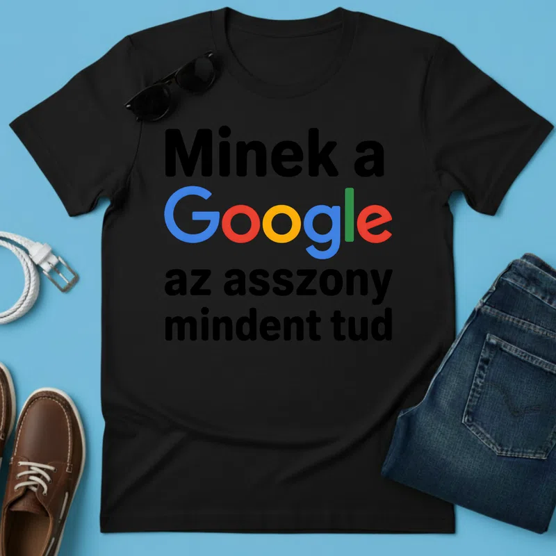 Google mindentudó asszony Vicces - Férfi póló - Fekete - Vicces - Vicces szöveg