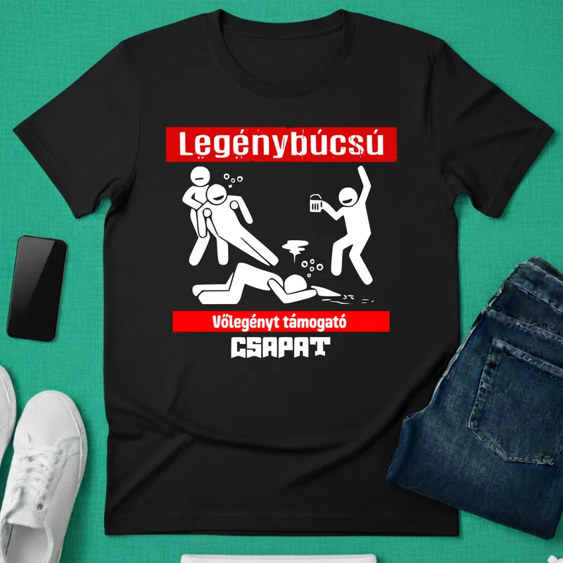 Legénybúcsú Vőlegényt Támogató Csapat Házasság - Férfi póló - Fekete - Házasság - Legénybúcsú