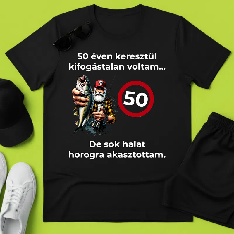 50 éven keresztül kifogástalan voltam horgászos vicces Születésnap - Férfi póló - Fekete - Születésnap