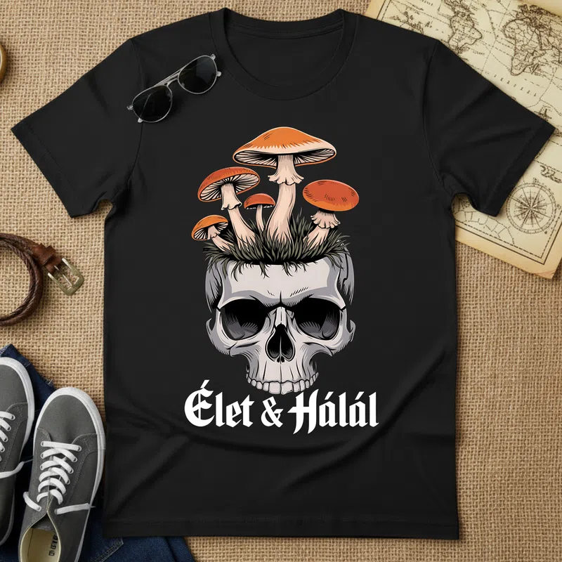 Élet & Halál Gombás Koponya Sötét Hobbi - Férfi póló - Fekete - Hobbi - Kertészkedés