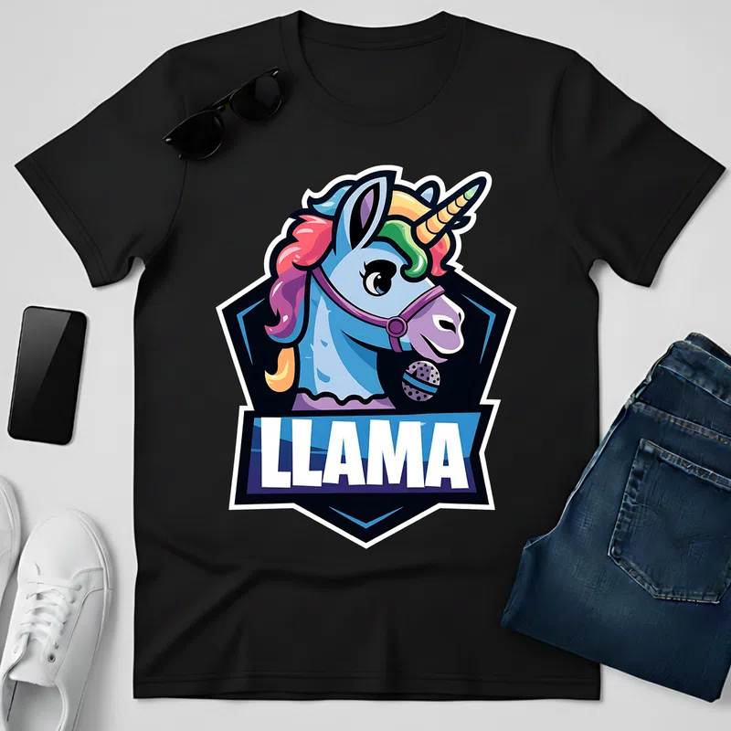 LLAMA Színes Unikornis Logó Gamer - Férfi póló - Fekete - Gamer - altalanos-gamer