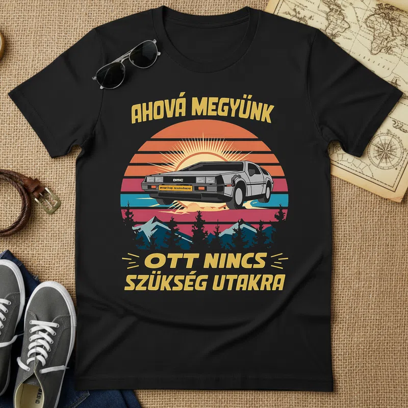 AHOVÁ MEGYÜNK DeLorean Retro Járművek - Férfi póló - Fekete - Járművek - Autó