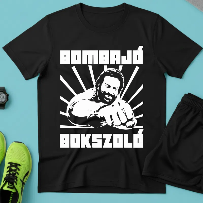BOMBAJÓ BOKSZOLÓ Erőteljes Retró Vicces - Férfi póló - Fekete - Vicces - Vicces szöveg