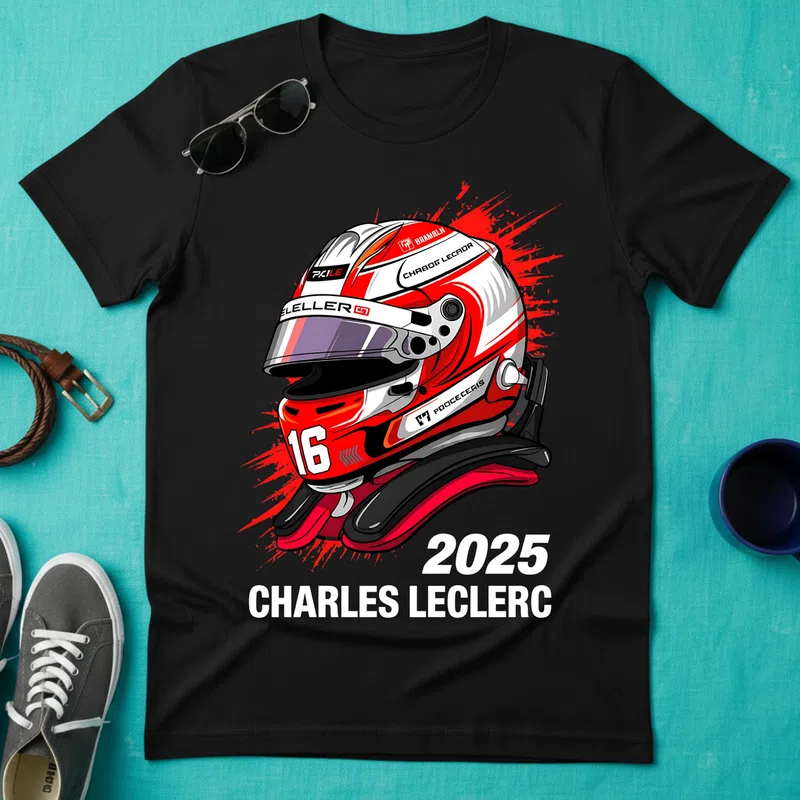 CHARLES LECLERC 2025 Vörös Sisak Sport - Férfi póló - Fekete - Sport - Forma1
